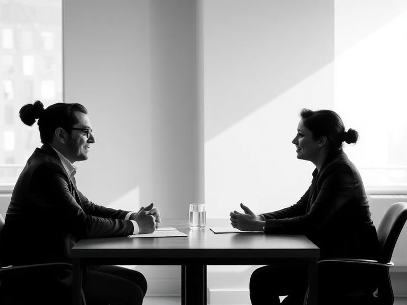 Two professionals in a mentoring conversation